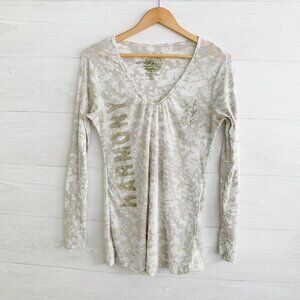 Eco yoga Sustainable organic clothing burnout knit long sleeve pale green top L